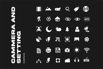 Photography Camera and Setting Icons Pack Assets Flat Vector	