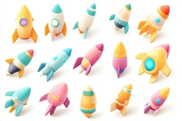 Fototapeta premium 3d colorful cartoon rocket isolated on white background