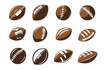 American Football Icon Set  Brown   White Design
