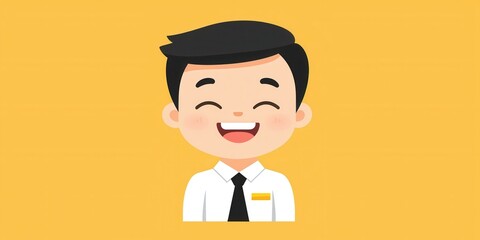 Cheerful cartoon businessman with a big smile, ideal for corporate visuals.
