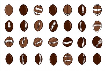 Fototapeta premium American Football Collection Different Views Brown Leather Isolated on White