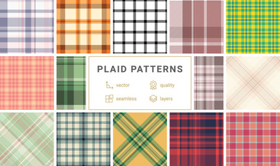 Plaid patterns in classic checks and geometric designs, perfect for textile, clothing, or wallpaper with a celtic influence.