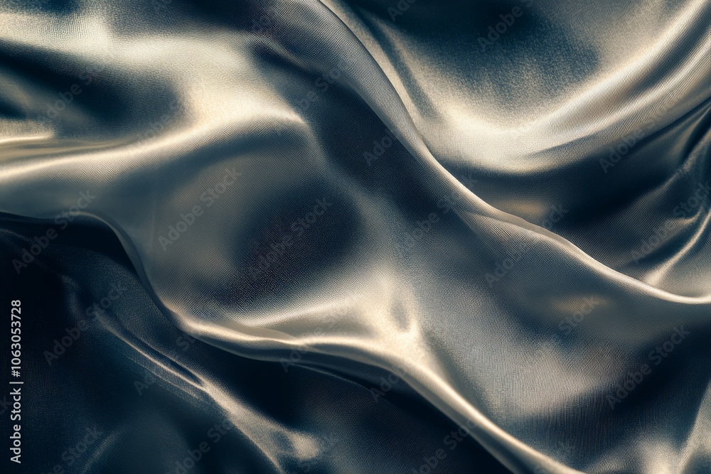Poster This image captures iridescent fabric with flowing waves and metallic hues, showcasing a sophisticated and shimmering texture that plays with light beautifully.