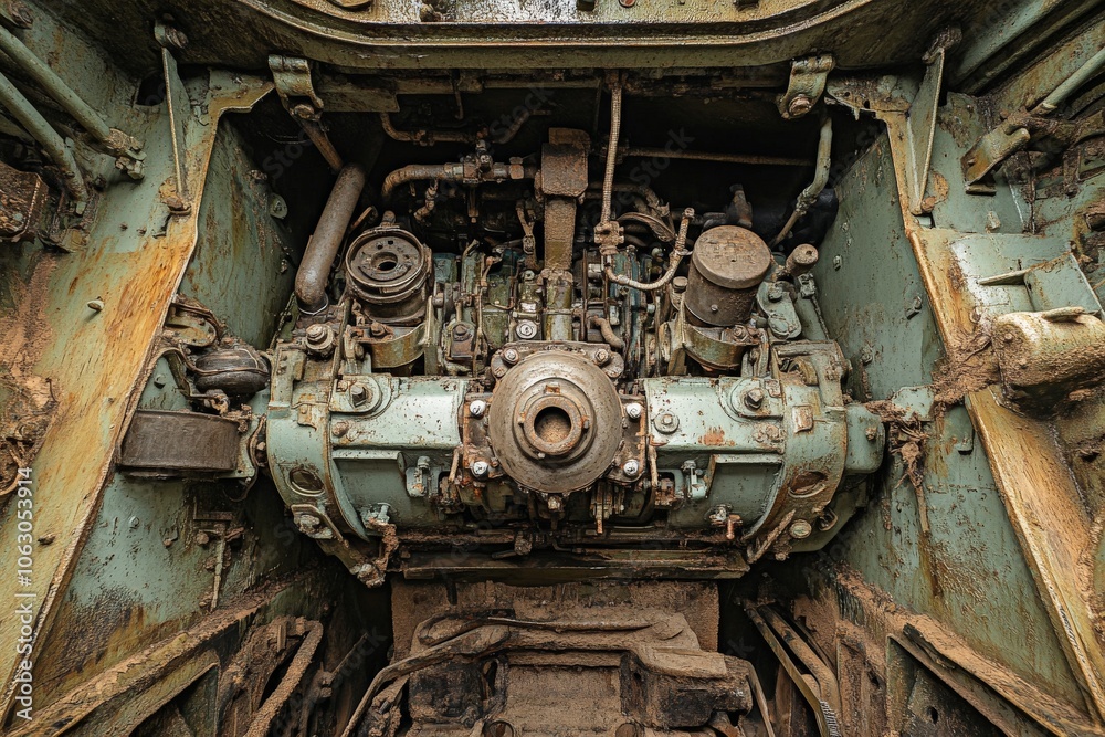 Aufkleber a detailed view of a complex tank engine, showcasing its intricate components, representing engineer
