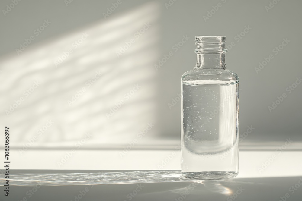 Leinwandbilder a minimalist transparent bottle with an open top filled with liquid, emphasizing on the purity of th