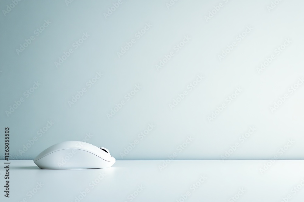 Aufkleber A side view of a white computer mouse rests gracefully on a minimalist white desk, representing sleek functionality and understated modern aesthetics.