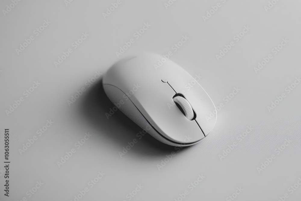 Aufkleber A minimalist white computer mouse placed on a clean, white desk surface, embodying simplicity and modern technological elegance in a serene workspace.