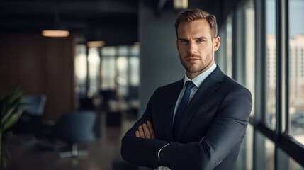 Fototapeta premium A confident businessman in a tailored suit standing