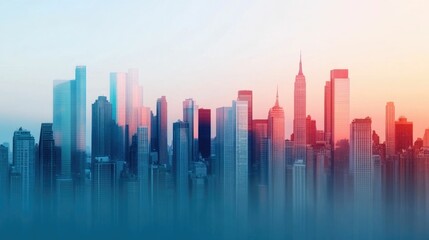 Fototapeta premium Breathtaking panorama of a modern urban skyline dominated by towering high rises and glass buildings with a deep depth of field creating a mesmerizing architectural landscape