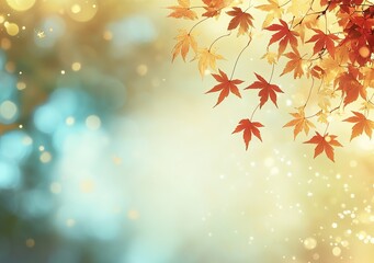 Autumn leaves, branches, soft bokeh lights, fall colors, nature.