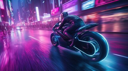 Futuristic bike moving at high speed.