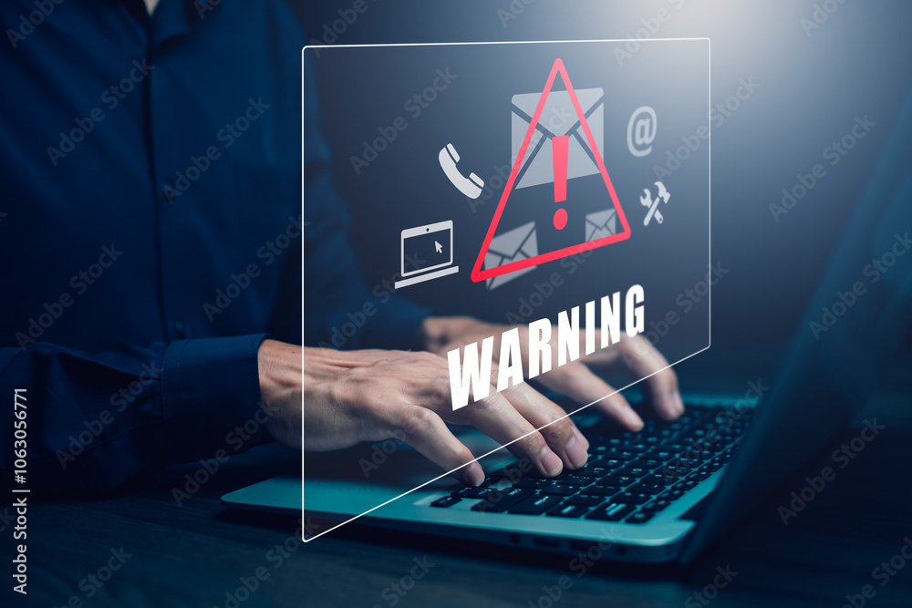 Fototapete email concept with laptop spam and virus computer monitor internet security concept, woman using lap