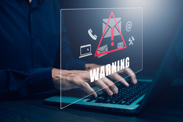 Email concept with laptop spam and virus computer monitor internet security concept, woman using...