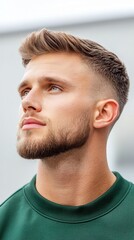 Fototapeta premium A man with a short haircut and a beard