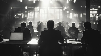 Silhouettes of People Working in a Brightly Lit Office
