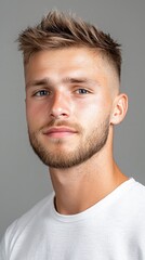 Obraz premium A man with a shaved head and a beard is smiling