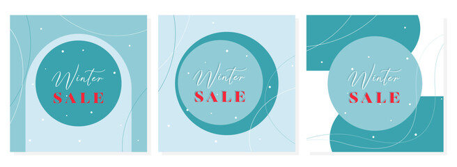 Obraz premium Winter sale promotional posters featuring abstract designs in soft blue and white tones, perfect for holiday marketing campaigns