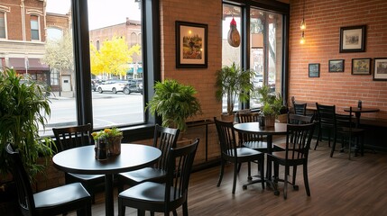 Cozy Coffee Shop Interior with Brick Wall Design