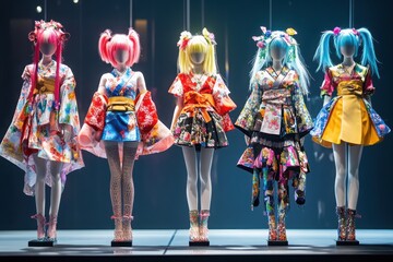 Dynamic anime fashion show a runway of trendy and vibrant outfits celebrating culture and style