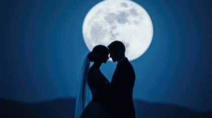 Silhouetted lovers tenderly embracing under the serene glow of the moonlight their emotional bond and deep affection for one another evident in the soft intimate embrace