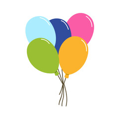Air balloons bunch with string. Festive multicolored baloon bundle. Inflatable helium balls flying up. Holiday decoration. Birthday decor. Colored flat vector illustration isolated on white background © Good Studio