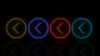 Neon arrow icon. Abstract down left neon arrow. Neon arrow sign on black background.