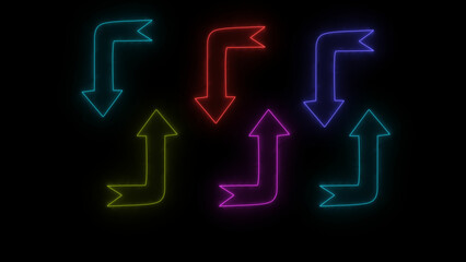 Glowing neon line icon. down and up arrow isolated on  black background