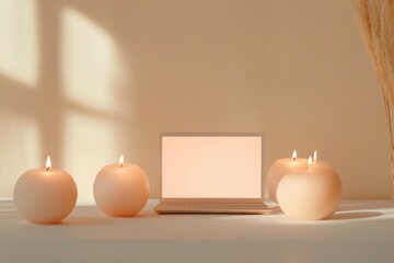 Peach color design of scented candles, cozy burning candle
