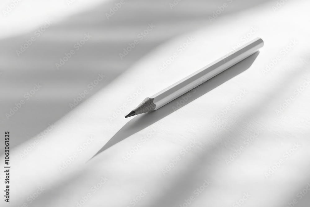 Aufkleber A white pencil on a plain sheet of paper casting soft shadows, offering insights into minimalistic beauty through simple yet impactful composition and lighting.