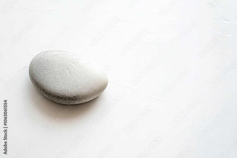 Aufkleber a solitary smooth gray stone rests on a minimalist white textured background, embodying simplicity a