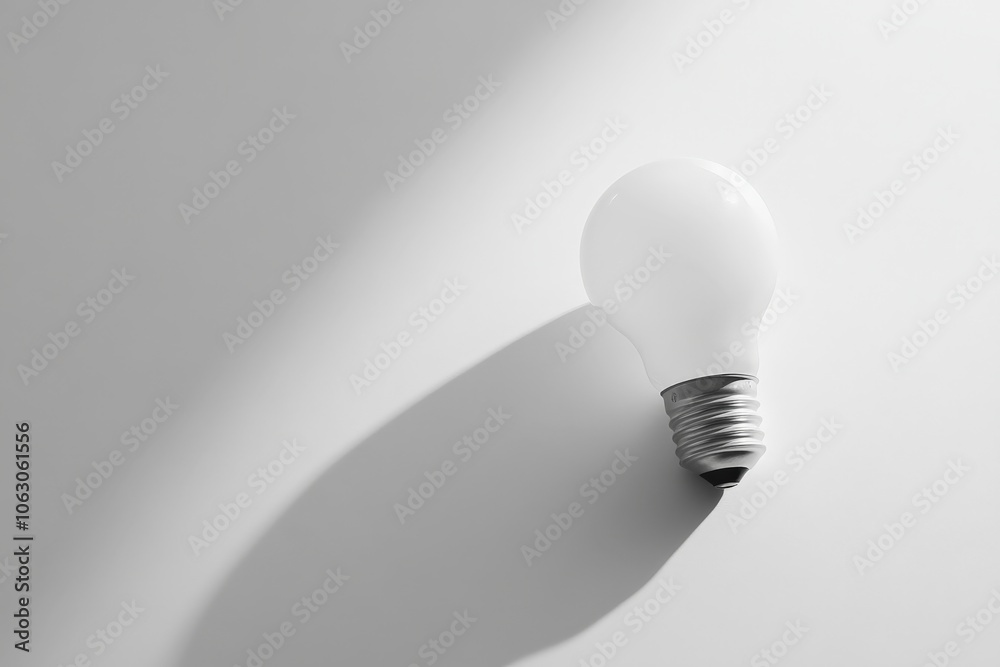 Poster A light bulb capturing shadows on a plain surface, showcasing minimalism and elegance in its form and the play of light and shadow in modern photography.