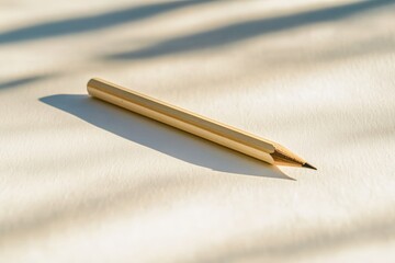 A golden pencil elegantly placed on textured paper under warm sunlight, capturing the essence of creativity and artistic inspiration with natural textures and lighting.