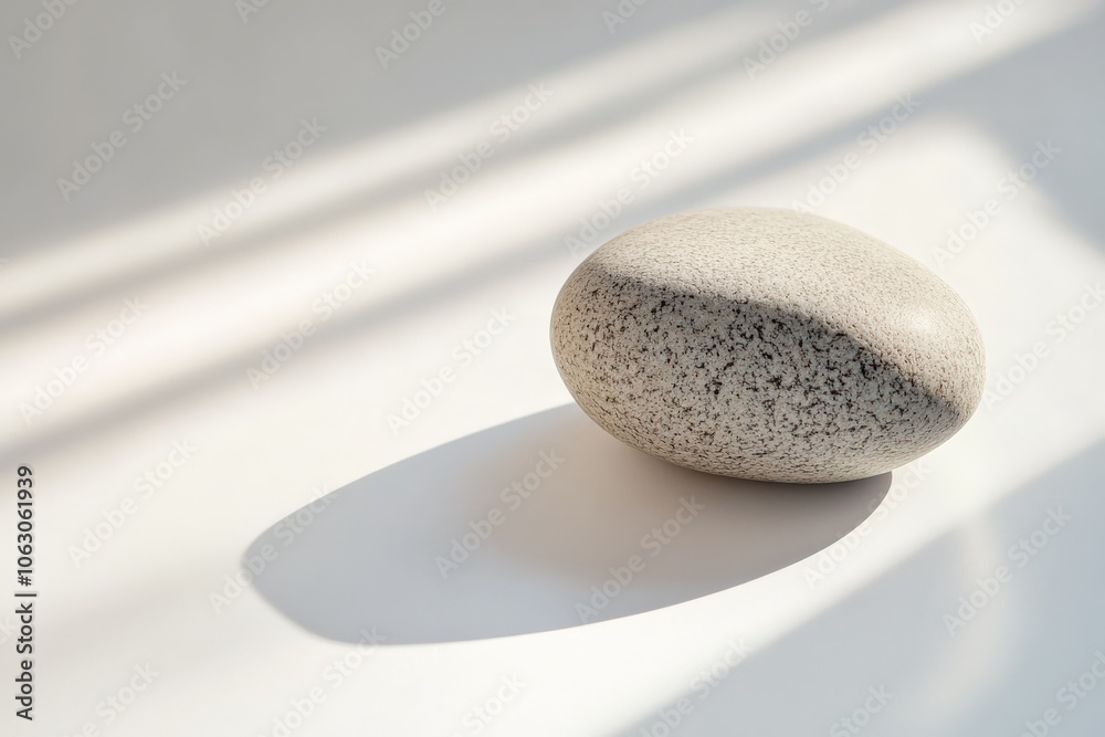 Leinwandbilder a single smooth pebble sits on a white surface casting a delicate shadow, evoking a sense of serenit