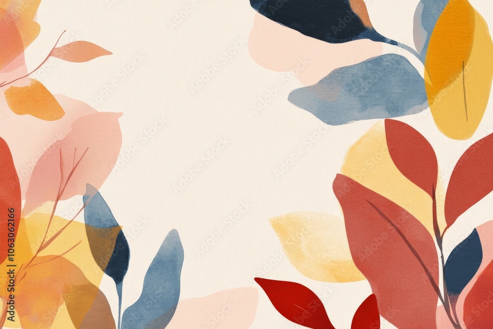 Poster a vibrant abstract design featuring various colorful leaves arranged beautifully against a neutral b