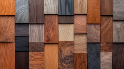 A collection of multicolored wooden panels showcasing a variety of natural wood textures. Perfect for design, interior decor, or woodworking inspiration.