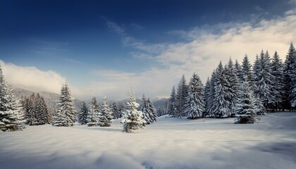 Winter landscape with snow and fir trees as vintage christmas wallpaper