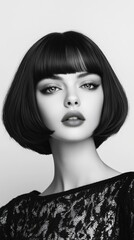 Fototapeta premium A woman with a short bob and a red lipstick