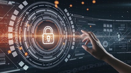 Obraz premium Cybersecurity, shield, padlock, digital protection, binary code, matrix, neon, encryption, firewall, cyber defense, data security, digital fortress, cybercrime prevention, network security, informatio