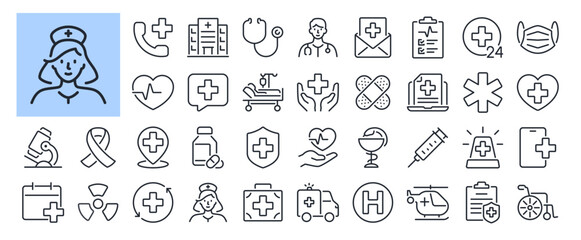 Medical care and hospital editable stroke outline icon isolated on white background flat vector illustration. Pixel perfect. 64 x 64.