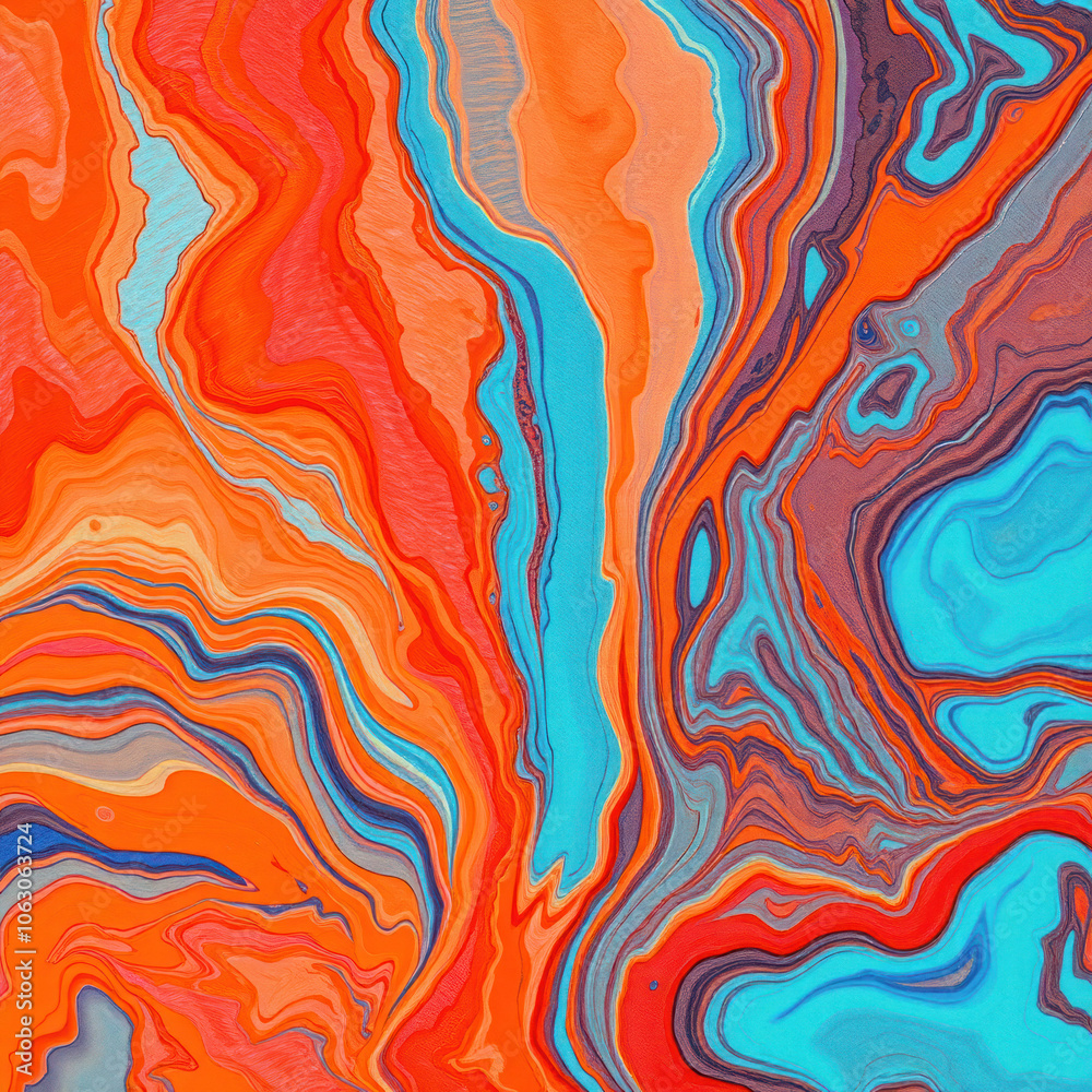 Aufkleber Streams of paint in a combination of orange and blue create a dynamic abstract background