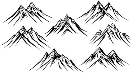 collection of black mountain silhouette without background