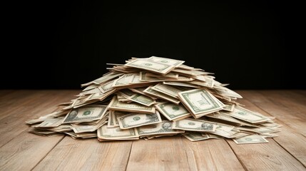 Pile of cash on wooden background