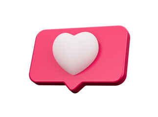 3d White Heart With 3d Pink Color Text Box Notification Icon On white Background 3d illustration
