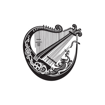 black and white harp musical instrument clip art preview