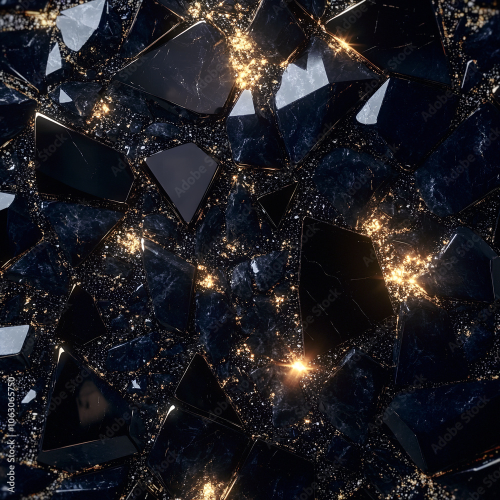 Aufkleber elegant composition of black marble blocks surrounded by shimmering stones and sparkling sequins