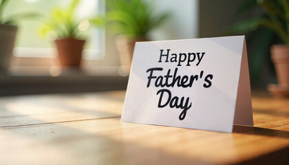 Celebrating Father’s Day with a heartfelt card on a sunny day, surrounded by potted plants at home