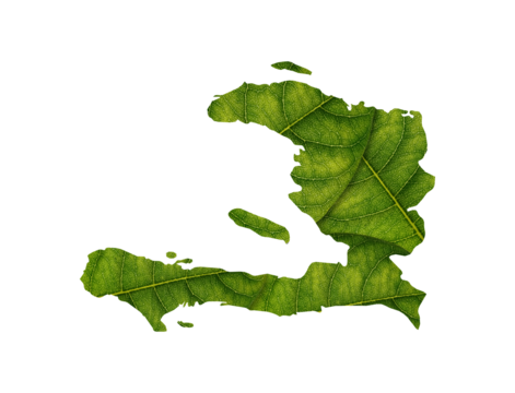 Haiti map made of green leaves on white background ecology concept
