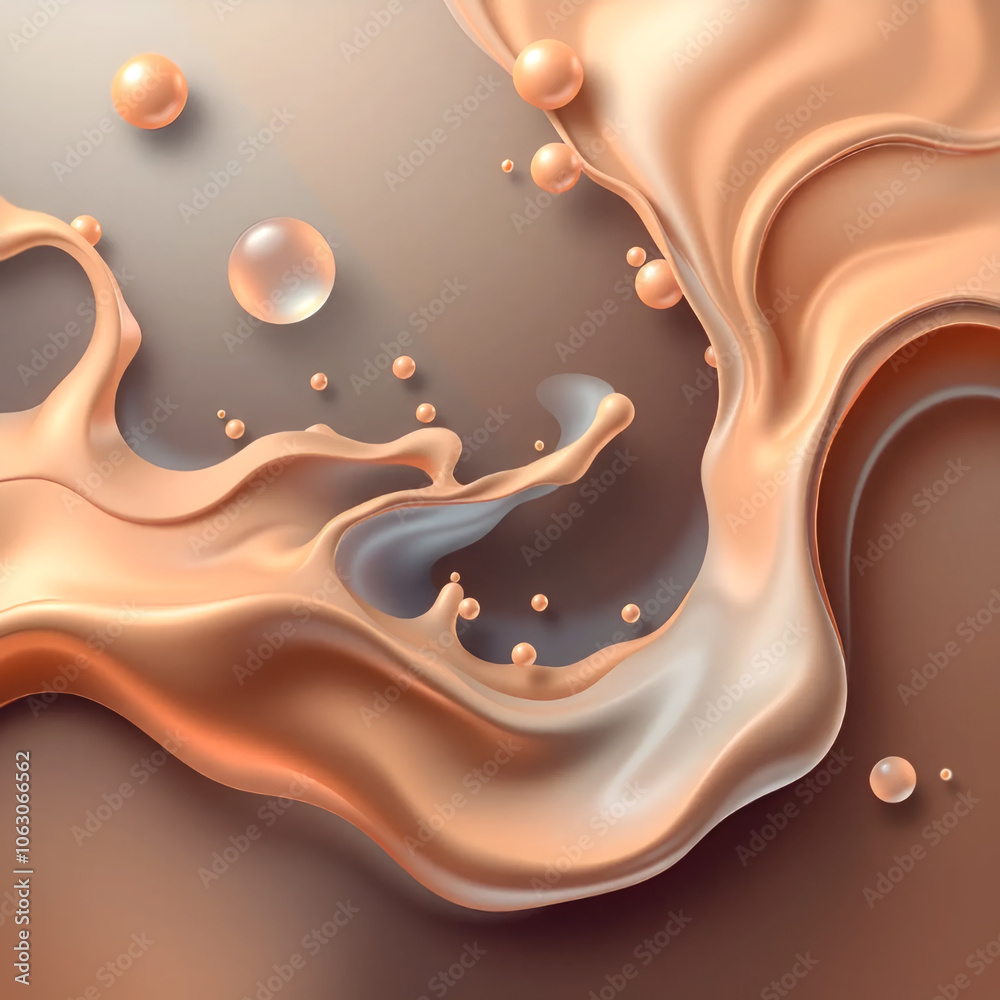 Poster organic shapes of milk and coffee in a dynamic and abstract composition. creative design