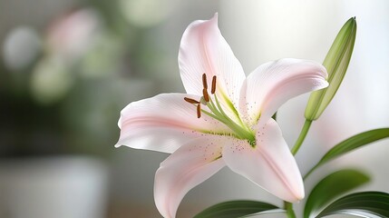 Fototapeta premium Bright pink lily petal, delicate details, soft contrast