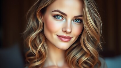 Fototapeta premium A beautiful European girl with soft curly hair wearing a simple outfit